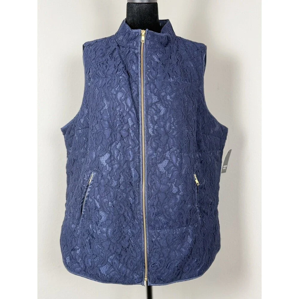 NWT Crown & Ivy Curvy Lace Vest – Navy Blue – Size 2x curvy - Picture 2 of 16